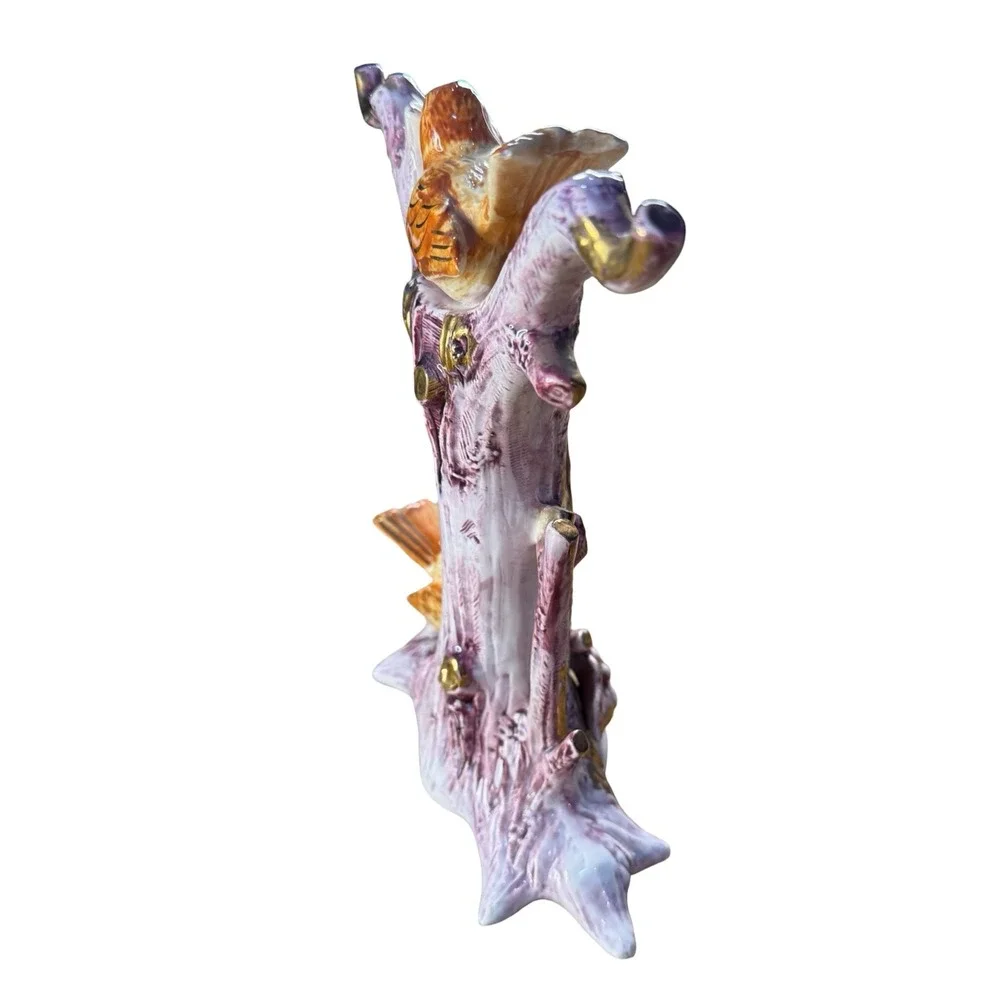 Vintage Ucagco Japan Ceramic Bird Tree Figurine MCM Cottagecore Gold Accent